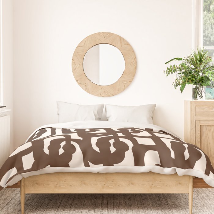 Mid Century Modern Loop Pattern in Dark Chocolate Brown and Cream Duvet Cover Gallery Image 3