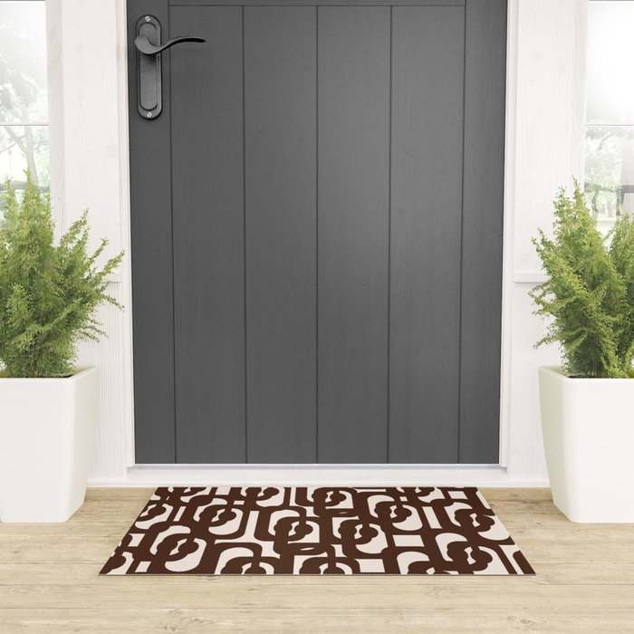 Mid Century Modern Loop Pattern in Dark Chocolate Brown and Cream Welcome Mat Gallery Image 3