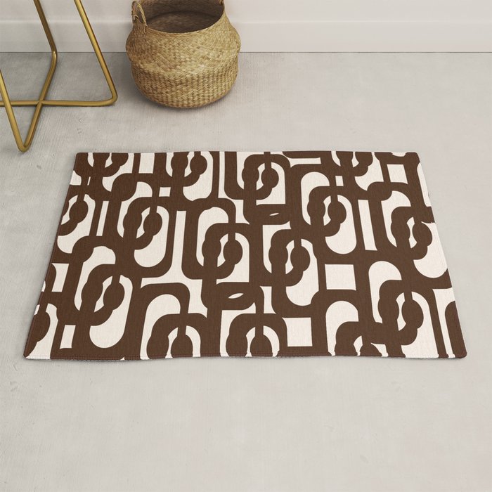 Mid Century Modern Loop Pattern in Dark Chocolate Brown and Cream Rug Gallery Image 1