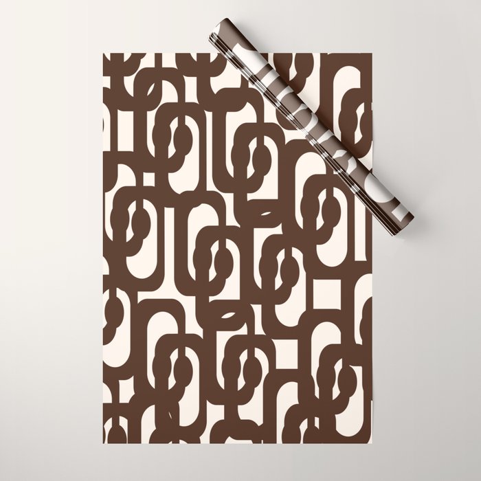 Mid Century Modern Loop Pattern in Dark Chocolate Brown and Cream Wrapping Paper Gallery Image 1