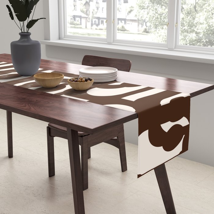 Mid Century Modern Loop Pattern in Dark Chocolate Brown and Cream Table Runner Gallery Image 2