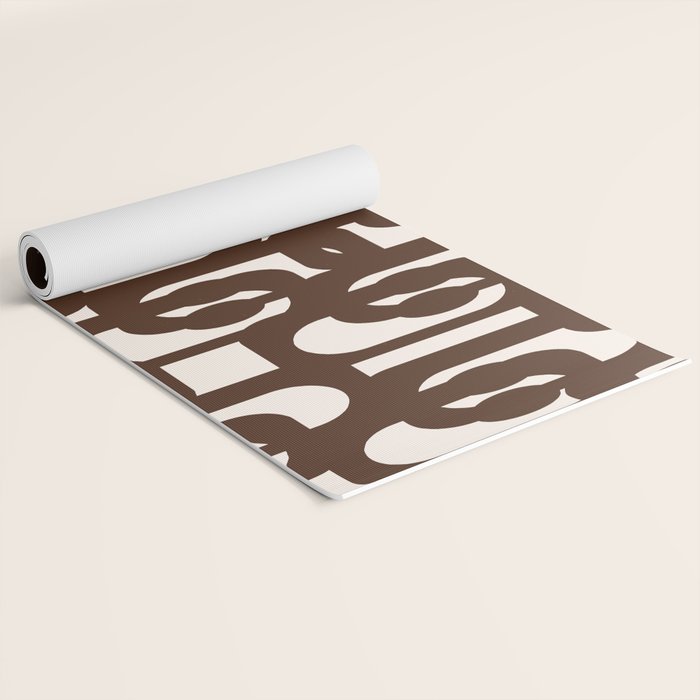 Mid Century Modern Loop Pattern in Dark Chocolate Brown and Cream Yoga Mat Gallery Image 2