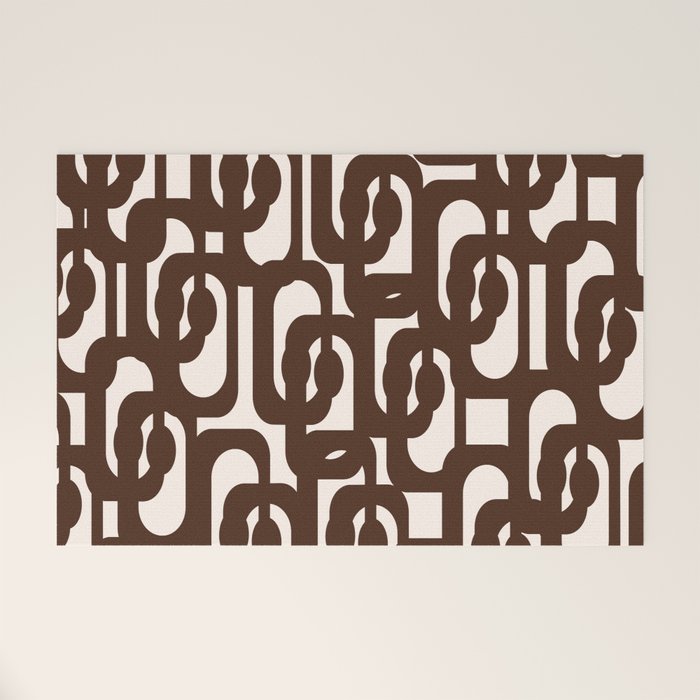 Mid Century Modern Loop Pattern in Dark Chocolate Brown and Cream Welcome Mat Gallery Image 1