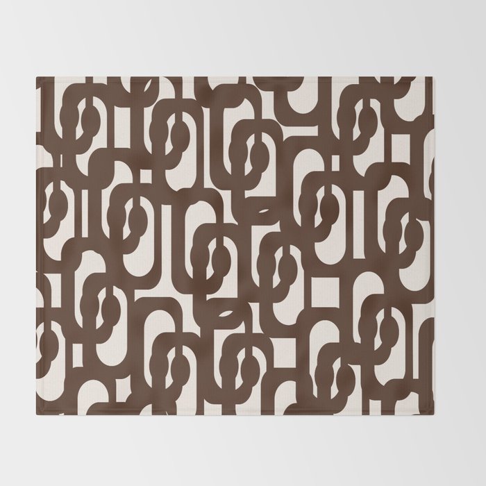 Mid Century Modern Loop Pattern in Dark Chocolate Brown and Cream Throw Blanket Gallery Image 2