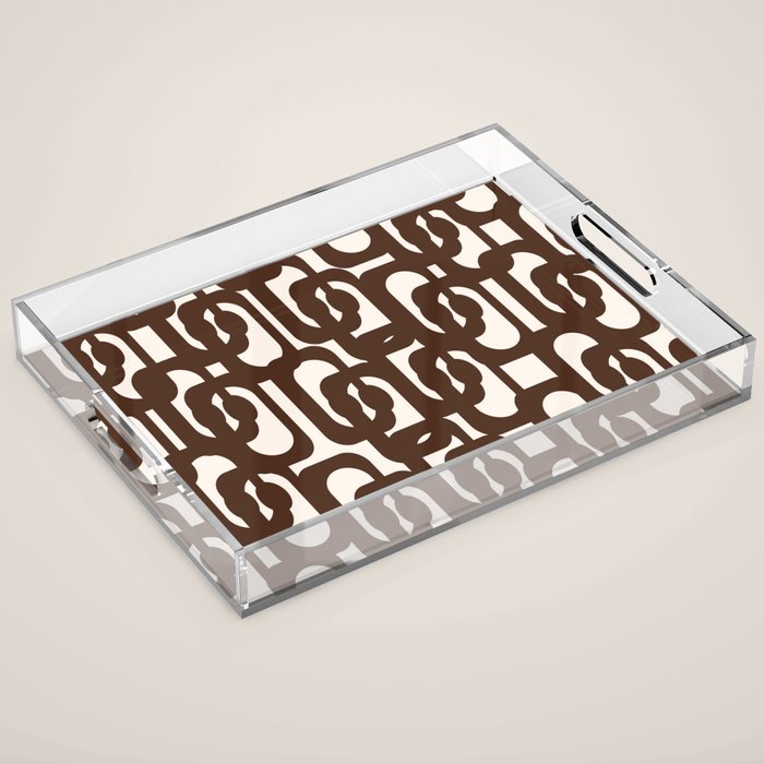 Mid Century Modern Loop Pattern in Dark Chocolate Brown and Cream Acrylic Tray Gallery Image 1
