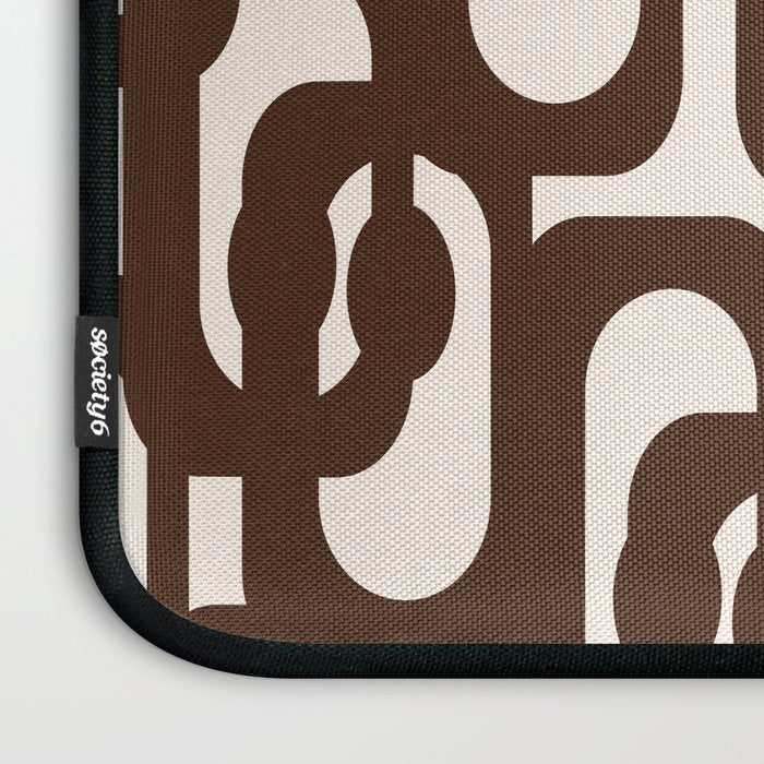 Mid Century Modern Loop Pattern in Dark Chocolate Brown and Cream Laptop Sleeve Gallery Image 3