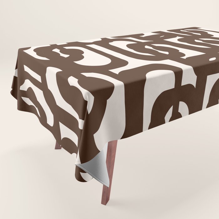 Mid Century Modern Loop Pattern in Dark Chocolate Brown and Cream Tablecloth Gallery Image 1