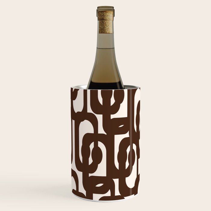 Mid Century Modern Loop Pattern in Dark Chocolate Brown and Cream Wine Chiller Gallery Image 1
