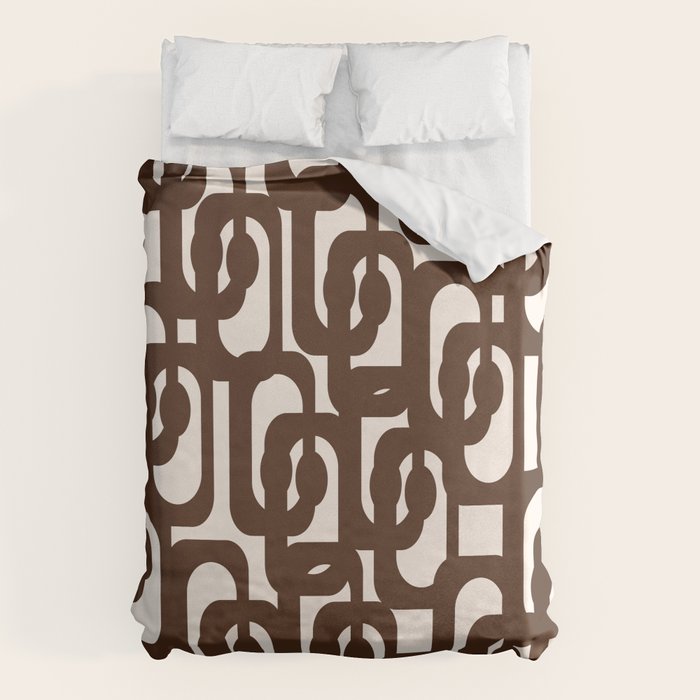 Mid Century Modern Loop Pattern in Dark Chocolate Brown and Cream Duvet Cover Gallery Image 1