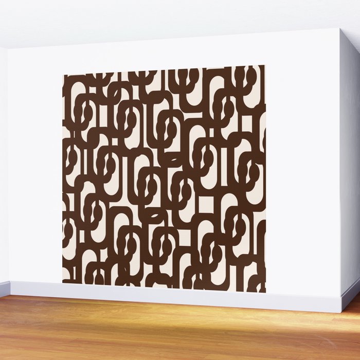 Mid Century Modern Loop Pattern in Dark Chocolate Brown and Cream Wall Mural Gallery Image 2