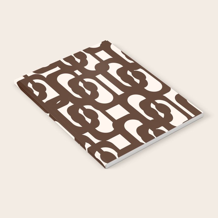 Mid Century Modern Loop Pattern in Dark Chocolate Brown and Cream Notebook Gallery Image 2