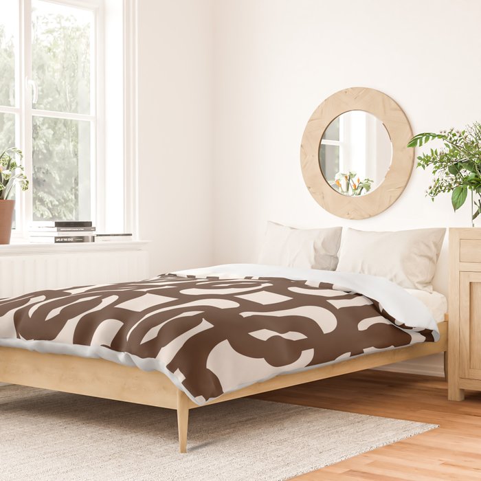 Mid Century Modern Loop Pattern in Dark Chocolate Brown and Cream Duvet Cover Gallery Image 2