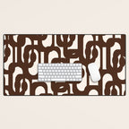 Mid Century Modern Loop Pattern in Dark Chocolate Brown and Cream Desk Mat Gallery Image 1