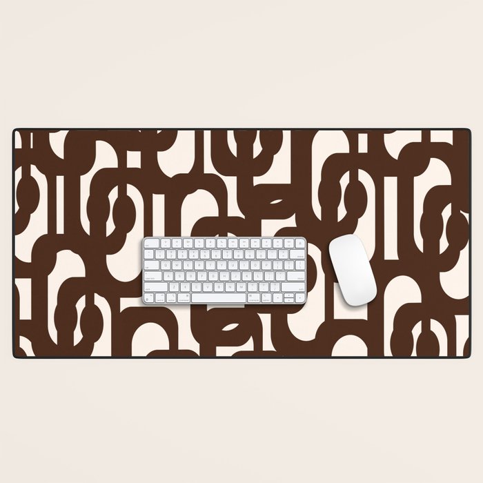 Mid Century Modern Loop Pattern in Dark Chocolate Brown and Cream Desk Mat Gallery Image 1