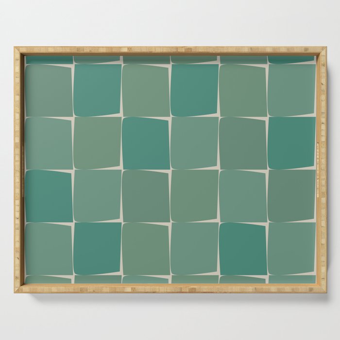 Flux Midcentury Modern Check Grid Pattern in Jade Green Serving Tray Gallery Image 1