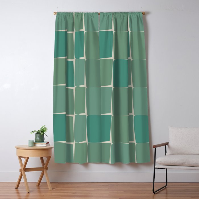 Flux Midcentury Modern Check Grid Pattern in Jade Green Window Curtain Gallery Image 5
