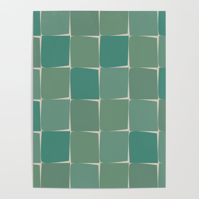 Flux Midcentury Modern Check Grid Pattern in Jade Green Poster Gallery Image 1