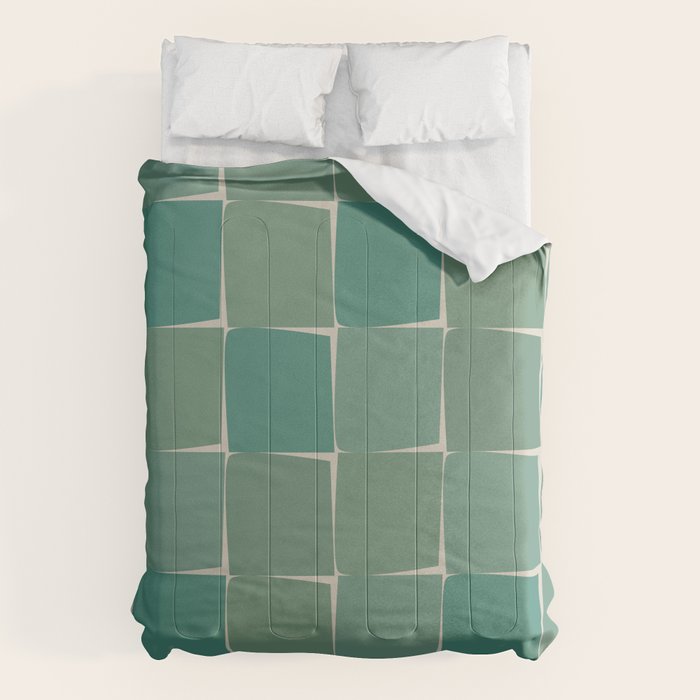 Flux Midcentury Modern Check Grid Pattern in Jade Green Comforter Gallery Image 1