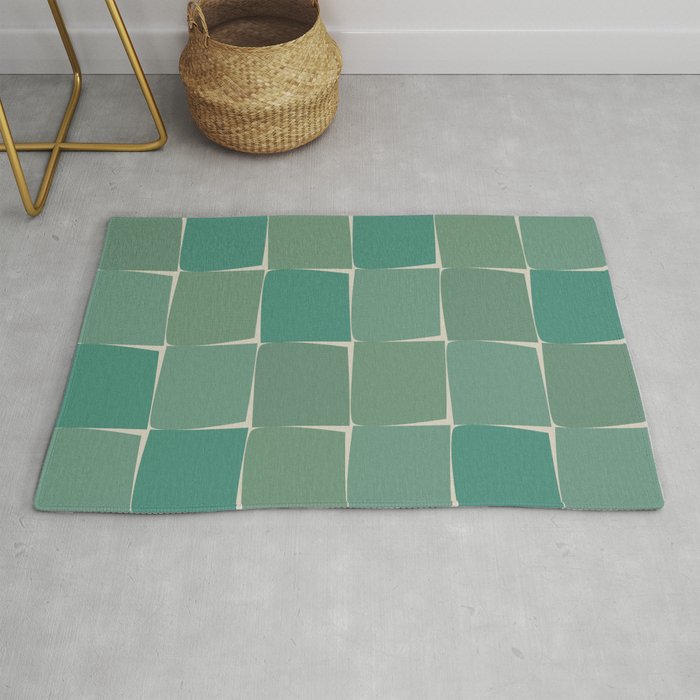 Flux Midcentury Modern Check Grid Pattern in Jade Green Rug Gallery Image 1