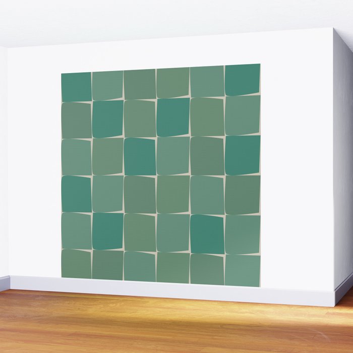 Flux Midcentury Modern Check Grid Pattern in Jade Green Wall Mural Gallery Image 2