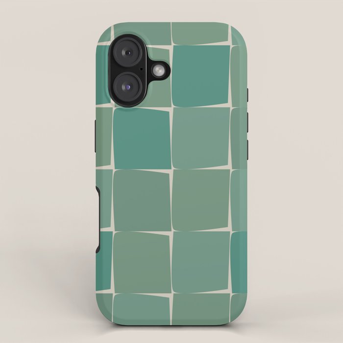 Flux Midcentury Modern Check Grid Pattern in Jade Green iPhone Case Gallery Image 1