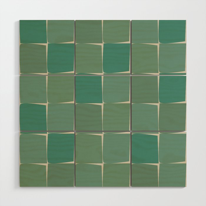 Flux Midcentury Modern Check Grid Pattern in Jade Green Wood Wall Art Gallery Image 1