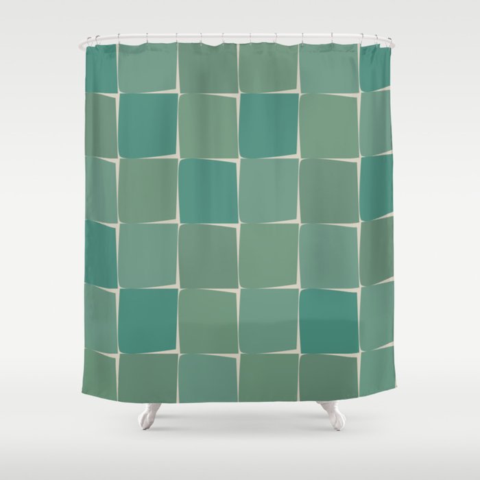 Flux Midcentury Modern Check Grid Pattern in Jade Green Shower Curtain Gallery Image 1