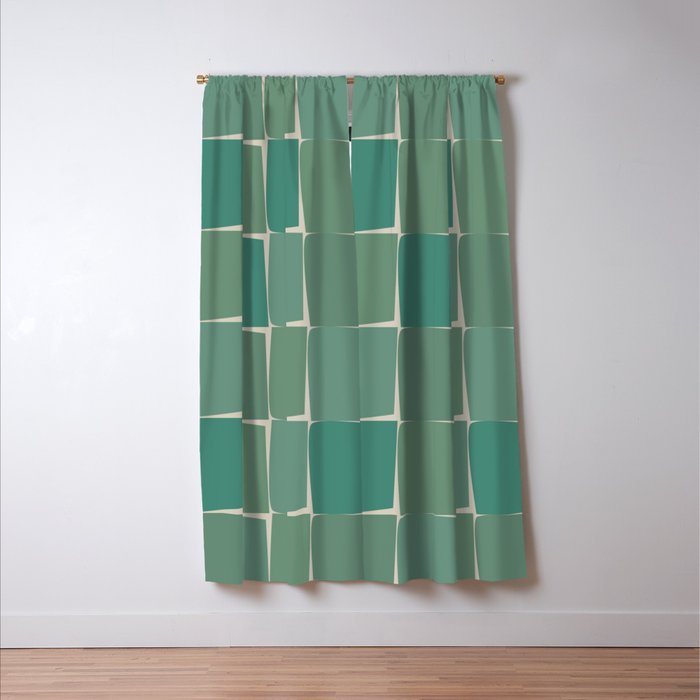 Flux Midcentury Modern Check Grid Pattern in Jade Green Window Curtain Gallery Image 3