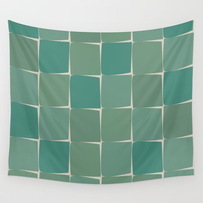 Flux Midcentury Modern Check Grid Pattern in Jade Green Wall Tapestry Gallery Image 1