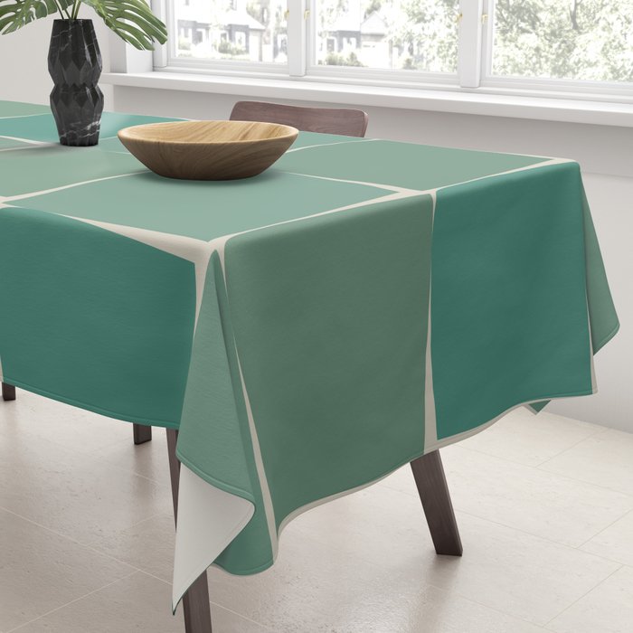Flux Midcentury Modern Check Grid Pattern in Jade Green Tablecloth Gallery Image 3