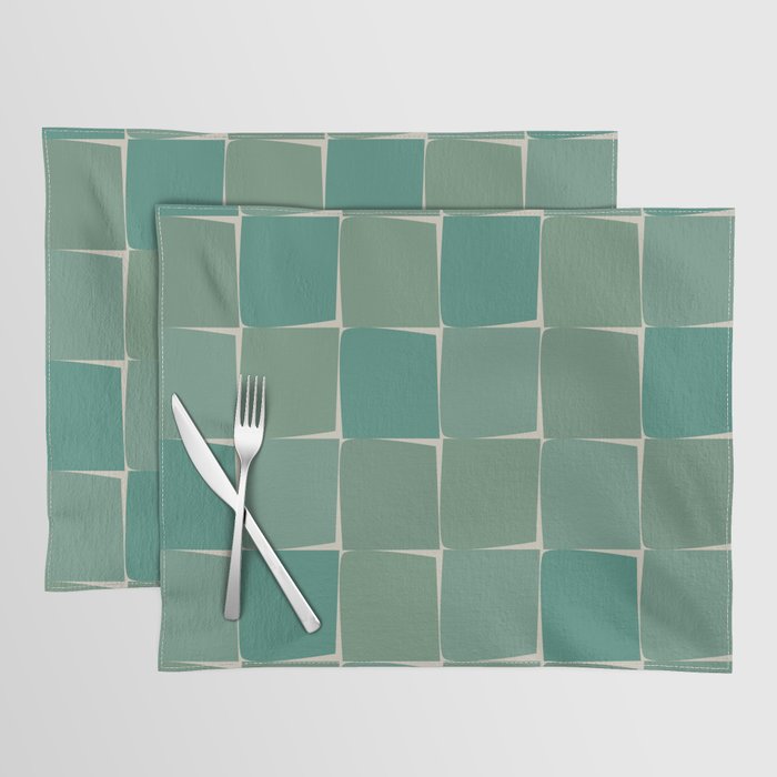 Flux Midcentury Modern Check Grid Pattern in Jade Green Placemat Gallery Image 1