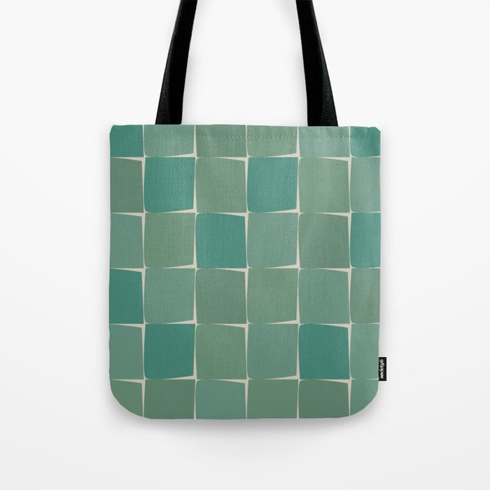 Flux Midcentury Modern Check Grid Pattern in Jade Green Tote Bag Gallery Image 1