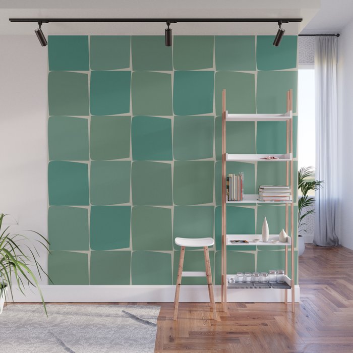 Flux Midcentury Modern Check Grid Pattern in Jade Green Wall Mural Gallery Image 1