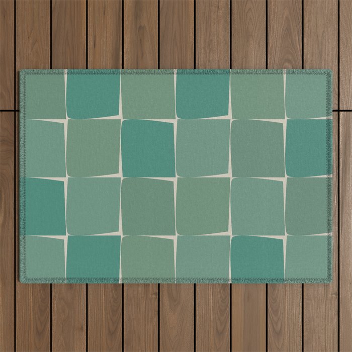 Flux Midcentury Modern Check Grid Pattern in Jade Green Outdoor Rug Gallery Image 1