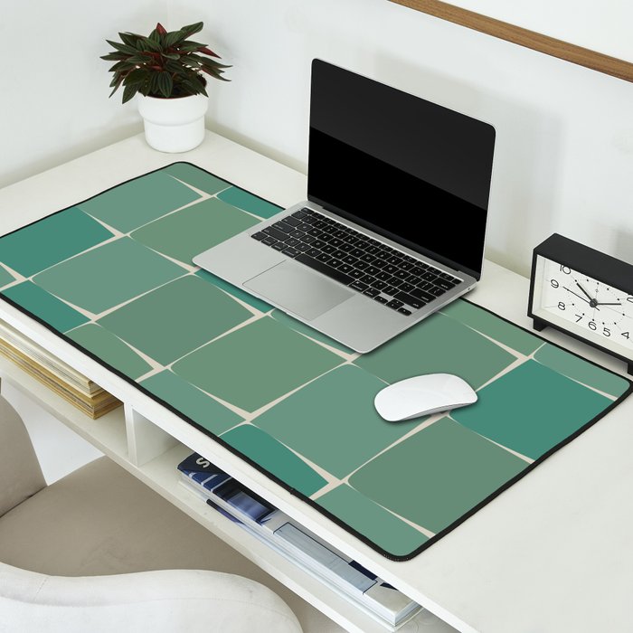 Flux Midcentury Modern Check Grid Pattern in Jade Green Desk Mat Gallery Image 2