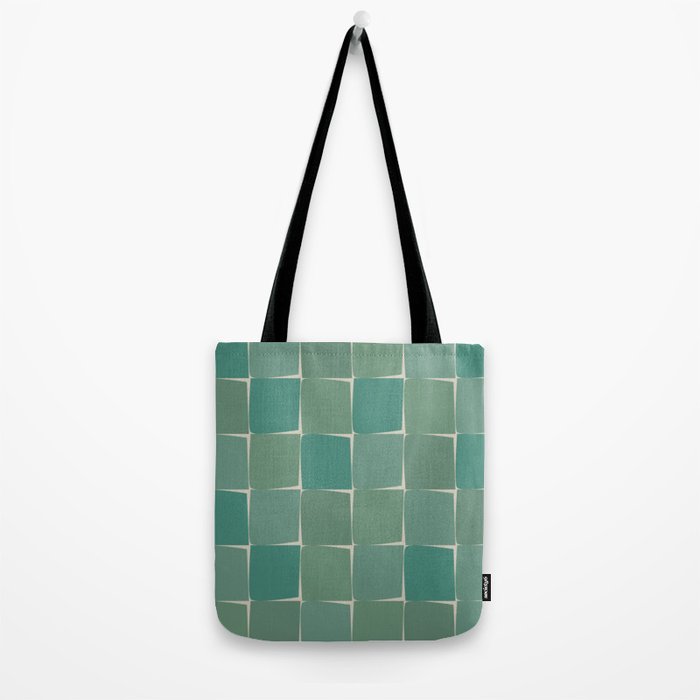 Flux Midcentury Modern Check Grid Pattern in Jade Green Tote Bag Gallery Image 2