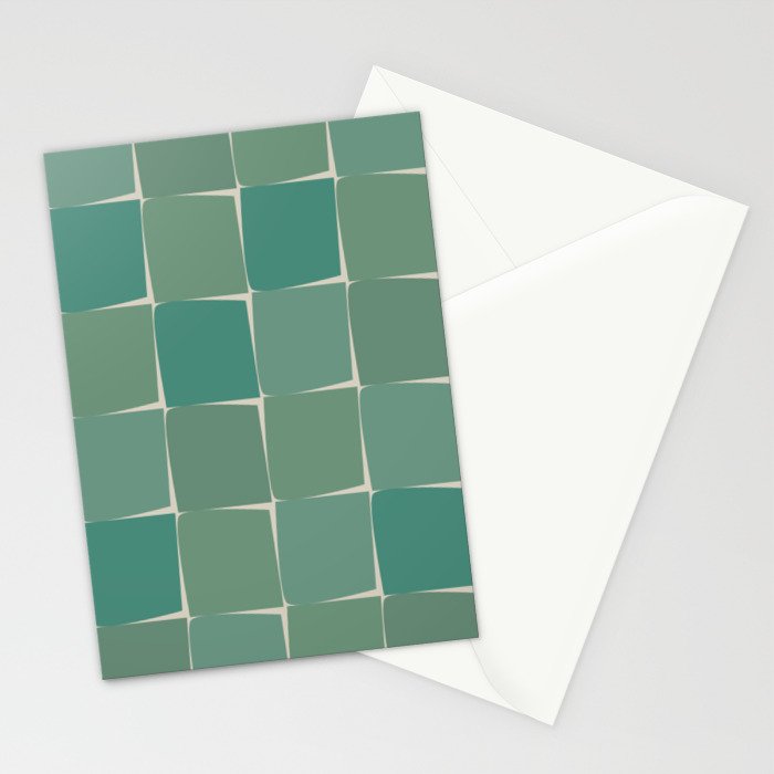 Flux Midcentury Modern Check Grid Pattern in Jade Green Stationery Card Gallery Image 2
