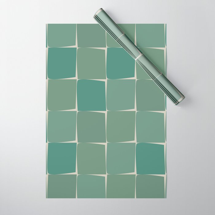 Flux Midcentury Modern Check Grid Pattern in Jade Green Wrapping Paper Gallery Image 1