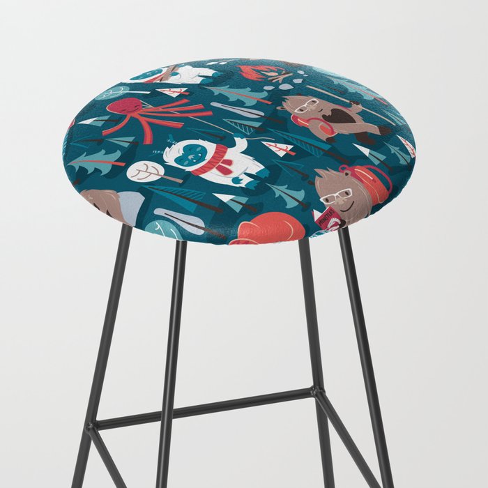 Besties // blue background white Yeti brown Bigfoot blue pine trees red and coral details Stool Gallery Image 2