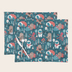Besties // blue background white Yeti brown Bigfoot blue pine trees red and coral details Placemat Gallery Image 1