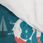 Besties // blue background white Yeti brown Bigfoot blue pine trees red and coral details Comforter Gallery Image 4