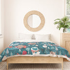 Besties // blue background white Yeti brown Bigfoot blue pine trees red and coral details Duvet Cover Gallery Image 3