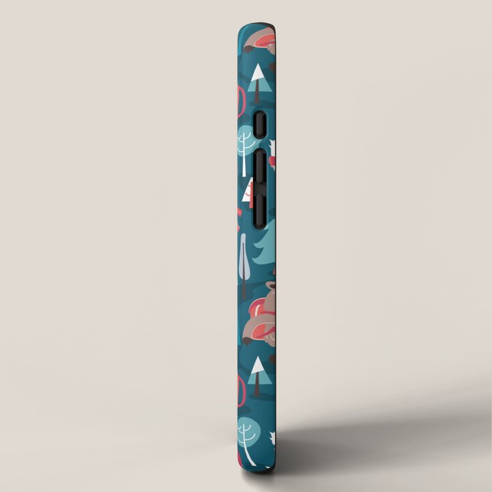 Besties // blue background white Yeti brown Bigfoot blue pine trees red and coral details iPhone Case Gallery Image 2