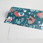 Besties // blue background white Yeti brown Bigfoot blue pine trees red and coral details Wrapping Paper Gallery Image 2