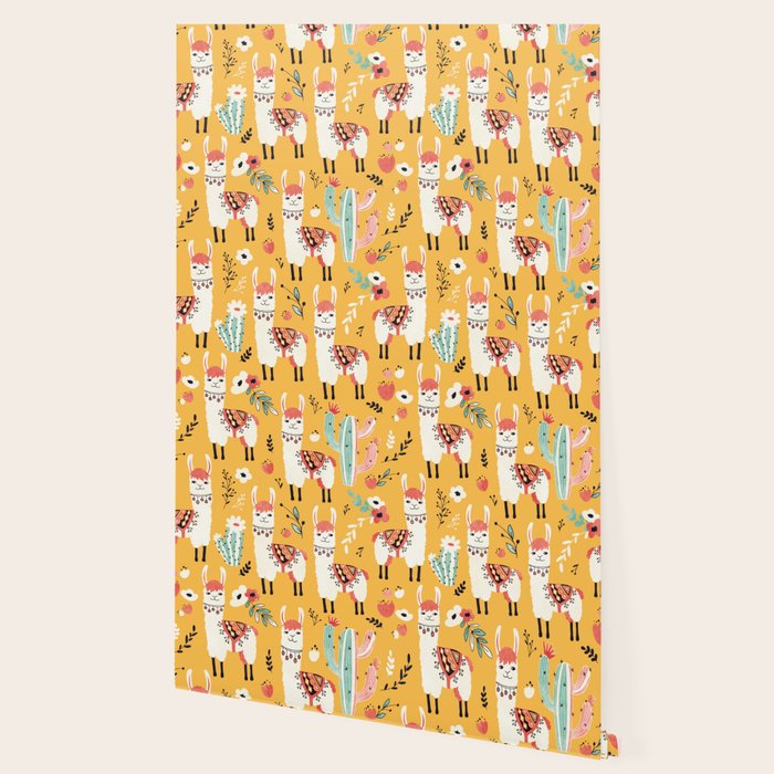 White Llama with flowers Wallpaper Gallery Image 2