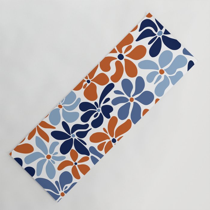 Abstract Flowers, Orange, Blue and White Yoga Mat Gallery Image 1