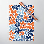 Abstract Flowers, Orange, Blue and White Wrapping Paper Gallery Image 1
