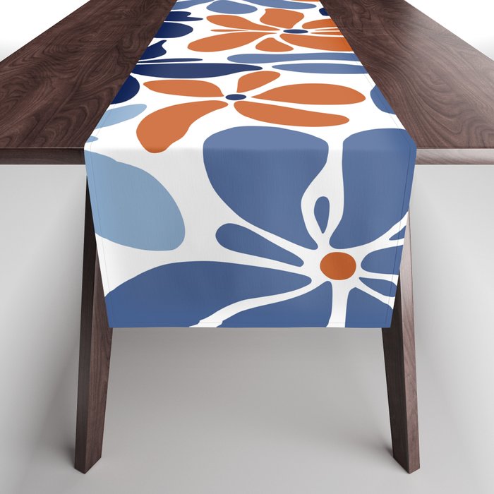 Abstract Flowers, Orange, Blue and White Table Runner Gallery Image 1