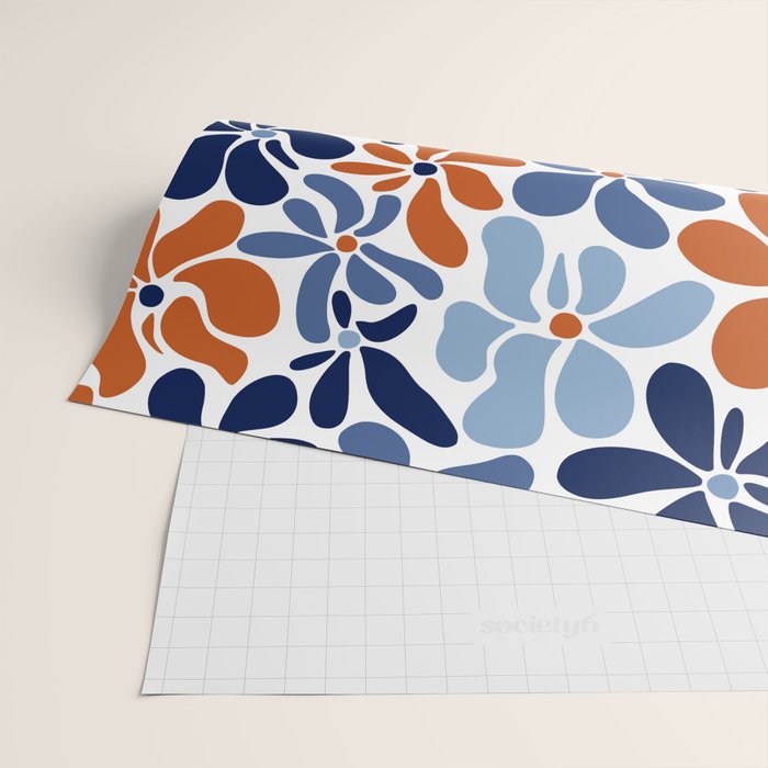 Abstract Flowers, Orange, Blue and White Wrapping Paper Gallery Image 2