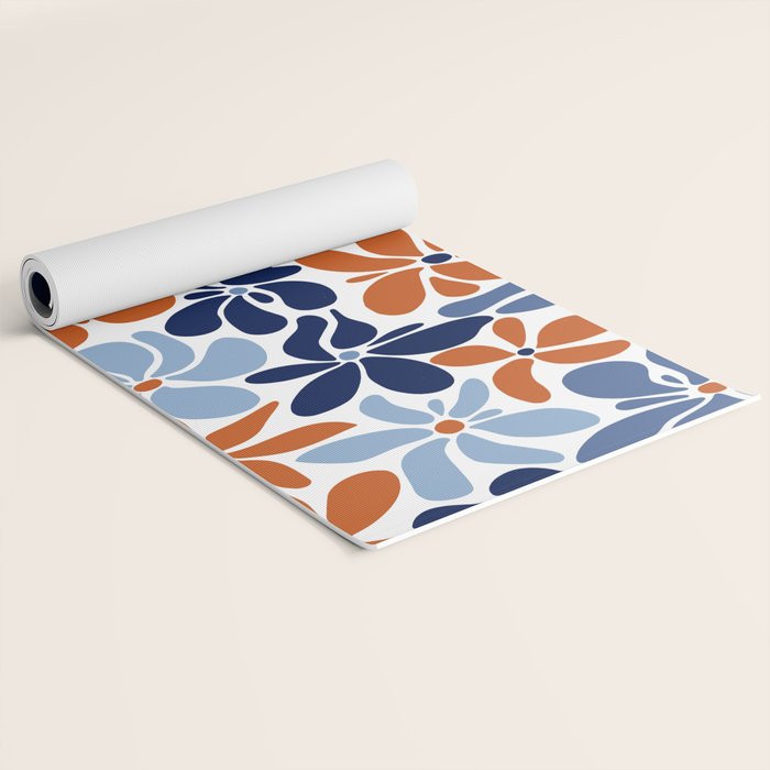 Abstract Flowers, Orange, Blue and White Yoga Mat Gallery Image 2